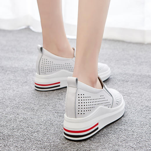 ZHR休闲小白鞋女网洞鞋2023夏秋新款一脚蹬厚底坡跟小白鞋 商品图2