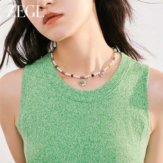 ZEGL笑脸串珠项链女轻奢小众高级感人造珍珠法式复古锁骨链配饰品 商品图2