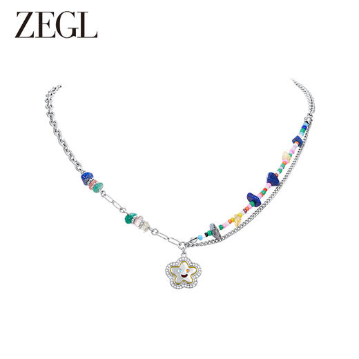 ZEGL彩色笑脸串珠项链女轻奢小众2023新款爆款甜酷夏季双层锁骨链 商品图1