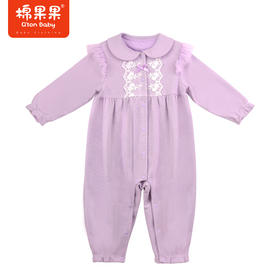 棉果果秋季新品女童华夫格柔软舒适娃娃领对开连体衣M322722223401