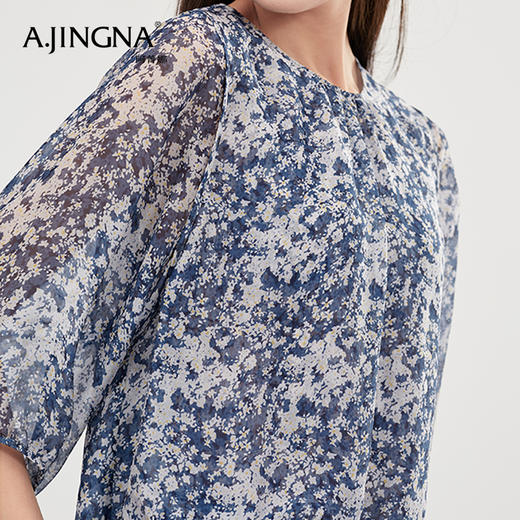 【商场同款】阿菁娜蓝色碎花优雅中袖衬衫上衣A28X202013 商品图4