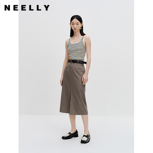 NEELLY纳俪商场同款西装半身裙女收腰前开叉直筒A字裙简约通勤N23072E01052 商品图1