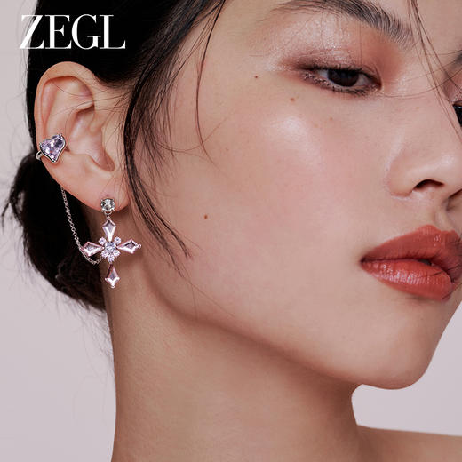 ZEGL设计师仙甜十字架系列紫色耳环女小众高级感耳钉耳夹银针耳饰 商品图2