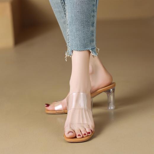 ZHR透明一字带凉鞋女2023新款夏超仙气质性感高跟鞋外穿拖鞋 商品图1