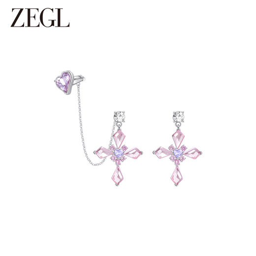 ZEGL设计师仙甜十字架系列紫色耳环女小众高级感耳钉耳夹银针耳饰 商品图1