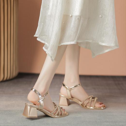 ZHR水钻凉鞋女2023新款夏季粗跟凉鞋女外穿仙女风配裙子中高跟鞋 商品图5