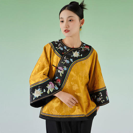 春夏女装新款撞色拼接绣花国风上衣R230307 商品图1