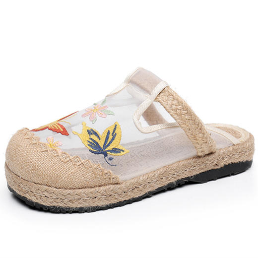 夏网纱布拖鞋，亚麻防滑圆头外穿绣花网红鞋AM-6 商品图4