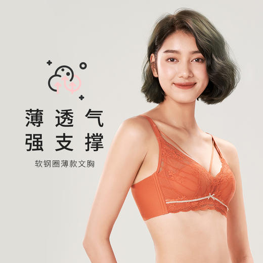 都市丽人自然舒适BC杯适穿蕾丝内衣超薄款3/4杯常规文胸软钢圈三排扣新年本命年红品LB32M2 商品图0