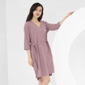 爱帝女式七分袖条纹显瘦V领连衣裙