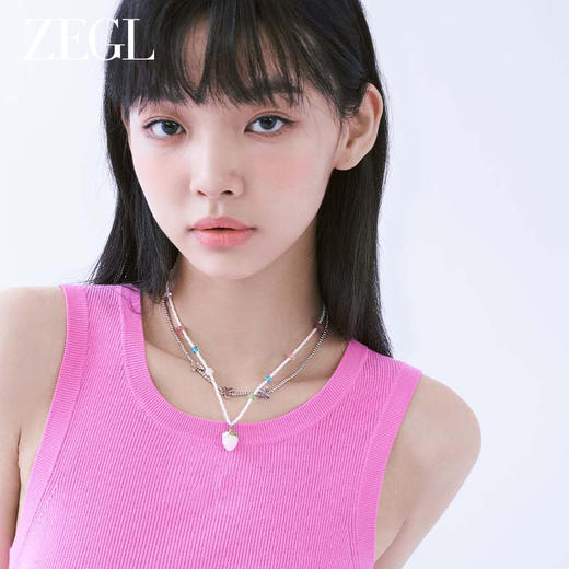 ZEGL设计师草莓小彩串彩色串珠项链女轻奢小众甜酷双层叠戴锁骨链 商品图2