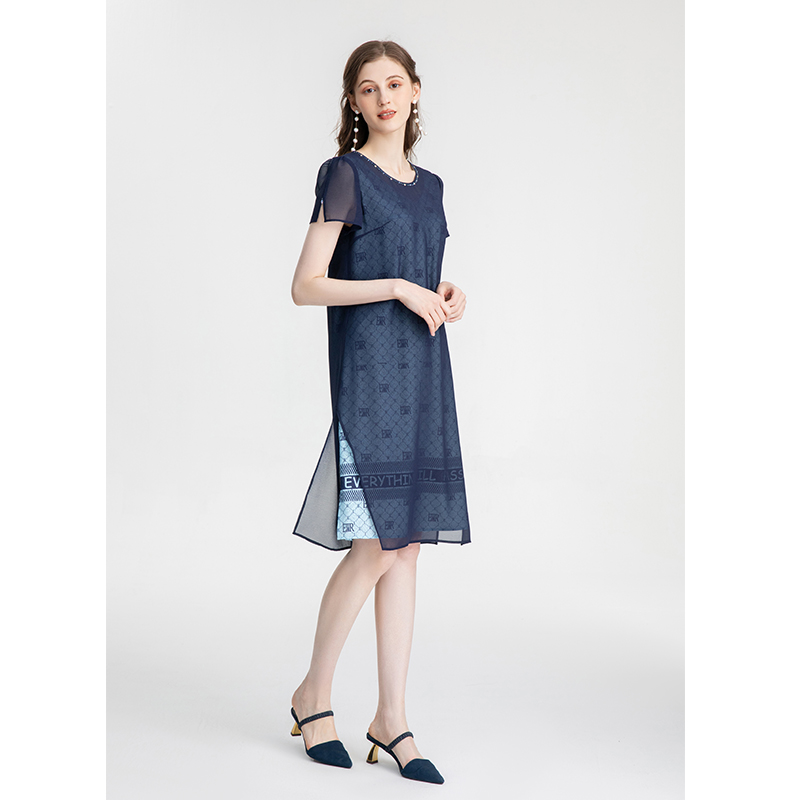 司歌直身雪纺直身宽松夏短袖连衣裙A871101