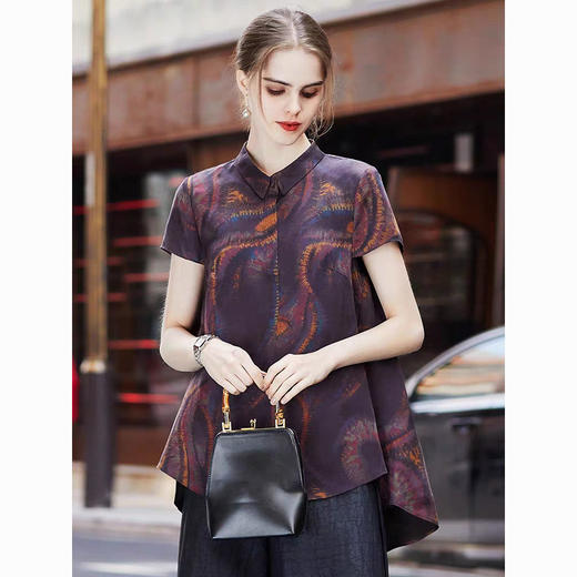 A2023夏季香云纱短袖妈妈装上衣桑蚕丝宽松复古真丝衬衫遮肉薄款女 商品图4