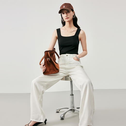 IN AND ON53360莱赛尔天丝牛仔裤女2023夏季薄款复古显瘦垂感直筒阔腿裤53360 商品图1