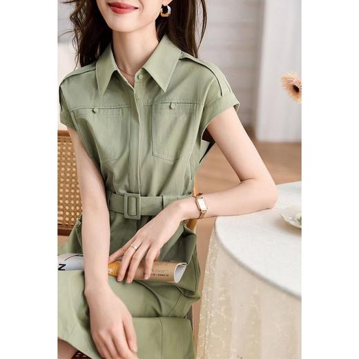 美工装风裙子女2023夏季新款气质百搭翻领口袋百搭衬衣领连衣裙女 商品图1