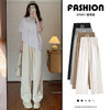 【潮流百搭！五色可选！！！】夏季新款女士针织侧拼接阔腿裤，高腰抽绳口袋设计，宽松舒适，薄款垂感，百搭休闲裤。时尚女性的必备单品，紧贴流行趋势，时尚潮流百搭，适合多种场合穿着！ 商品缩略图0