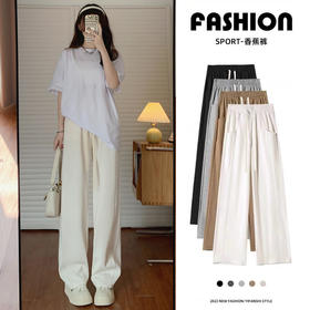 【潮流百搭！五色可选！！！】夏季新款女士针织侧拼接阔腿裤，高腰抽绳口袋设计，宽松舒适，薄款垂感，百搭休闲裤。时尚女性的必备单品，紧贴流行趋势，时尚潮流百搭，适合多种场合穿着！