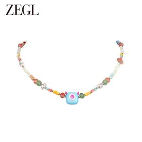 ZEGL设计师小怪兽彩串可爱彩色串珠项链女轻奢人造珍珠夏日锁骨链