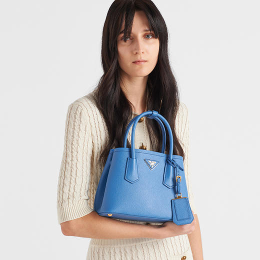 PRADA 普拉达 女士 Double Saffiano 皮革三角形徽标迷你提挎包 浅蓝色 1BG443 2A4A F0V98 XOO 商品图3