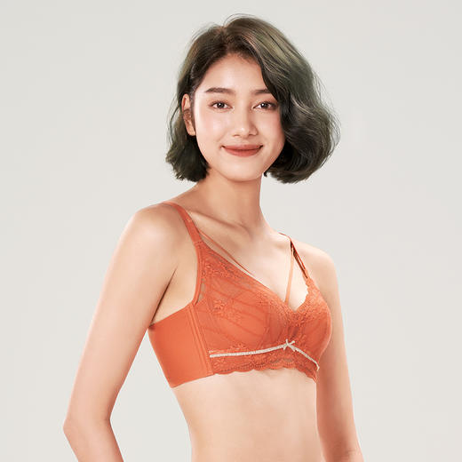 都市丽人自然舒适BC杯适穿蕾丝内衣超薄款3/4杯常规文胸软钢圈三排扣新年本命年红品LB32M2 商品图2