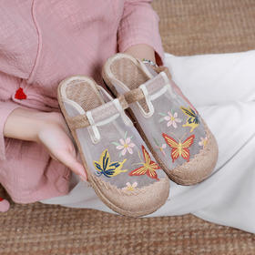 夏网纱布拖鞋，亚麻防滑圆头外穿绣花网红鞋AM-6