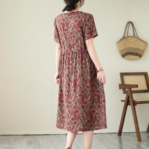 GYH 939棉麻印花复古套头夏季短袖宽松型连衣裙 商品图3