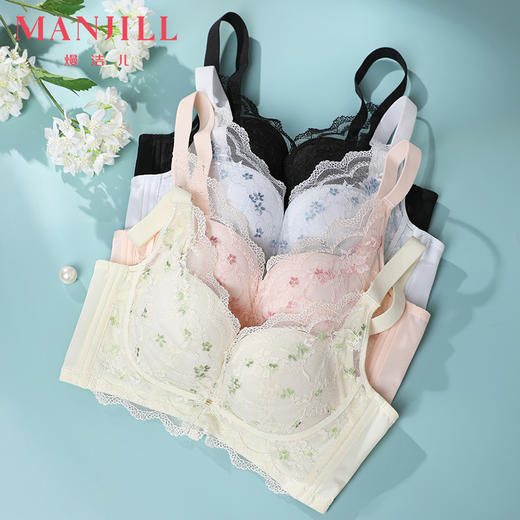 熳洁儿 内衣女小胸聚拢高颜值刺绣蕾丝文胸无痕美背上薄下厚23261508 商品图7