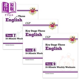 预售 【中商原版】英国CGP原版 New KS3 English 10-Minute Weekly Workouts 初中789年级 英语10分钟周周练3册套装 含答案 Year789