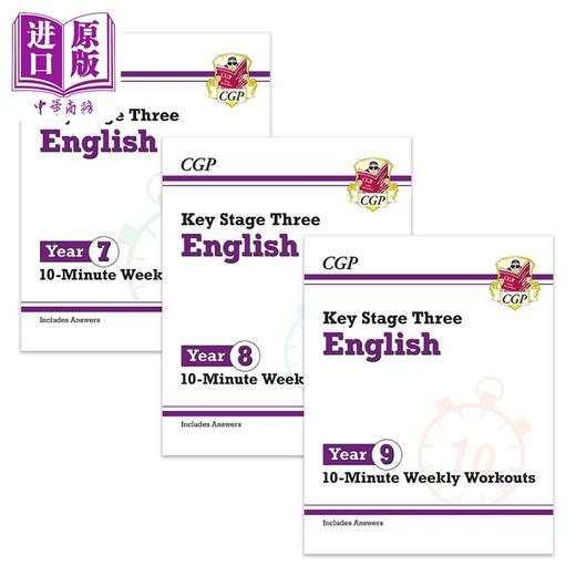 预售 【中商原版】英国CGP原版 New KS3 English 10-Minute Weekly Workouts 初中789年级 英语10分钟周周练3册套装 含答案 Year789 商品图0