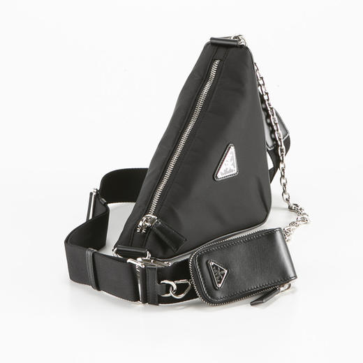 【二】PRADA 普拉达 女士皮革珐琅金属三角形徽标三角子母单肩包 黑色 1BH190 RDLN F0002 N2M 商品图1