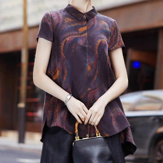 A2023夏季香云纱短袖妈妈装上衣桑蚕丝宽松复古真丝衬衫遮肉薄款女 商品图2