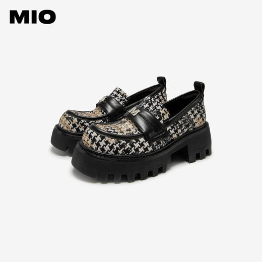 MIO米奥圆头厚底千鸟格松糕单鞋小香风时髦学院风高跟乐福鞋女鞋M234431310 商品图3