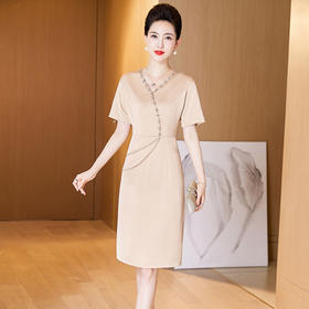 LC-2279短经典香槟色婚宴年轻喜婆婆婚礼服高贵优雅连衣裙平时可穿