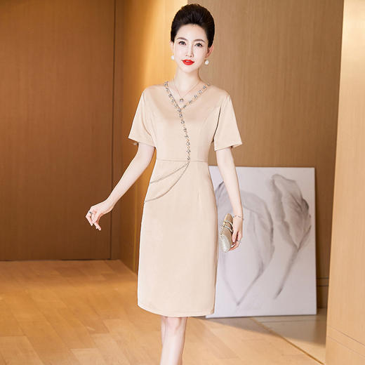 LC-2279短经典香槟色婚宴年轻喜婆婆婚礼服高贵优雅连衣裙平时可穿 商品图0