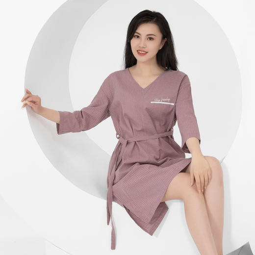 爱帝女式七分袖条纹显瘦V领连衣裙 商品图7