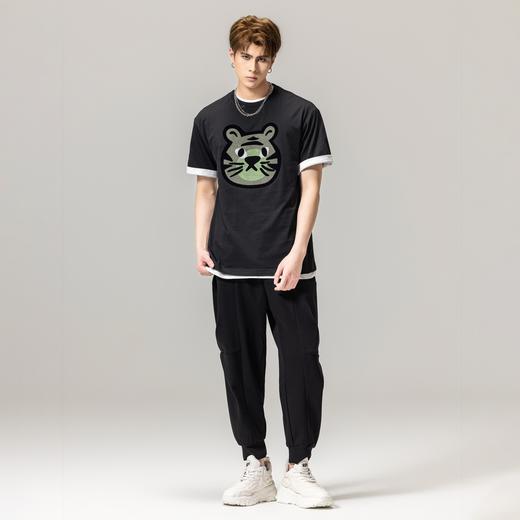 PINLI品立春季新款男士短袖休闲T恤老虎圆领上衣BG231111033 商品图4