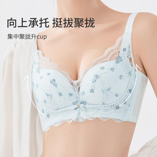 熳洁儿 内衣女小胸聚拢高颜值刺绣蕾丝文胸无痕美背上薄下厚23261508 商品图4