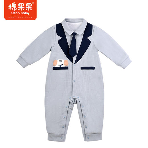 棉果果秋季新品男童帅气小绅士小领带对开连体衣M312722223451 商品图2