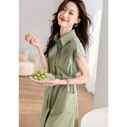 美工装风裙子女2023夏季新款气质百搭翻领口袋百搭衬衣领连衣裙女 商品图3