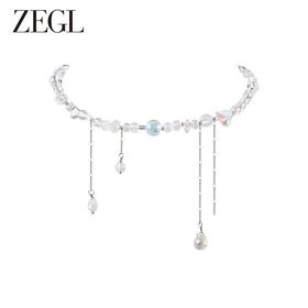 ZEGL水滴流苏项链女生轻奢小众2023新款爆款水晶锁骨链choker颈链