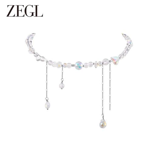 ZEGL水滴流苏项链女生轻奢小众2023新款爆款水晶锁骨链choker颈链 商品图0