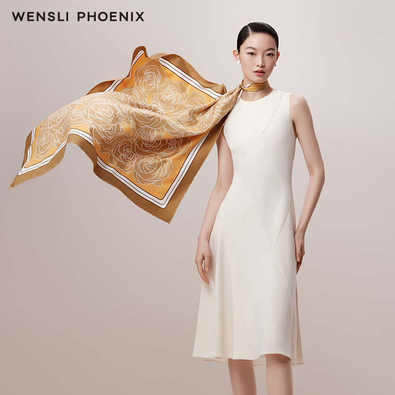 凤凰之家“依然法兰西”103厘米双面印花真丝大方巾