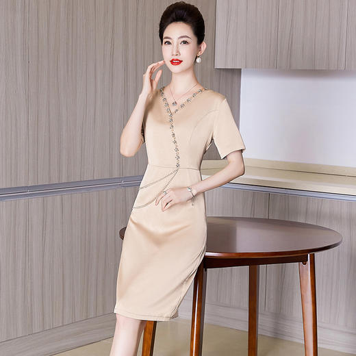 LC-2279短经典香槟色婚宴年轻喜婆婆婚礼服高贵优雅连衣裙平时可穿 商品图3