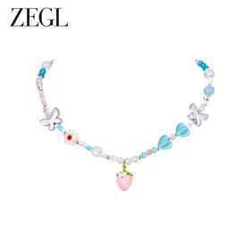ZEGL设计师草莓小彩串甜心项链女2023年新款爆款多巴胺串珠锁骨链