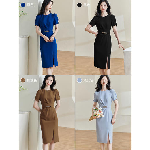 剩S/XL/XXL/M 米思阳2025夏季新款气场通勤连衣裙别致净色圆领显瘦包臀裙女1920 商品图2
