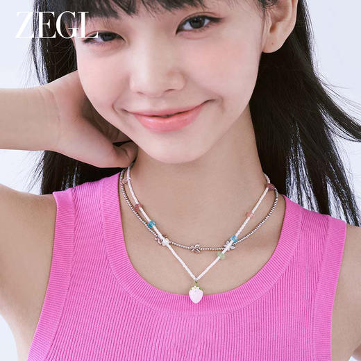 ZEGL设计师草莓小彩串彩色串珠项链女轻奢小众甜酷双层叠戴锁骨链 商品图1