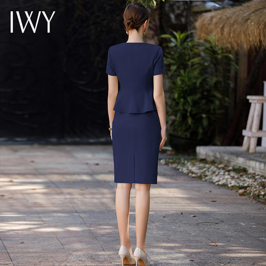 IWY/藏青色短袖西装套裙女夏季新款气质修身显瘦两件套CS01774 商品图4