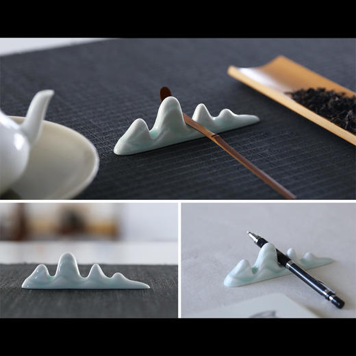 影青笔山 直径12.5cm  文房四宝 毛笔架子 笔搁笔置 山形陶瓷 极简风 商品图1