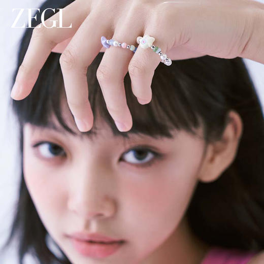 ZEGL设计师小怪兽彩串可爱人造珍珠戒指女小众设计指环彩色食指戒 商品图4