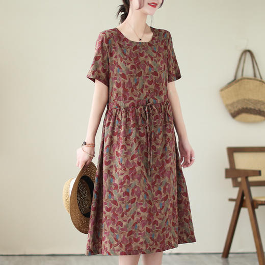 GYH 939棉麻印花复古套头夏季短袖宽松型连衣裙 商品图2